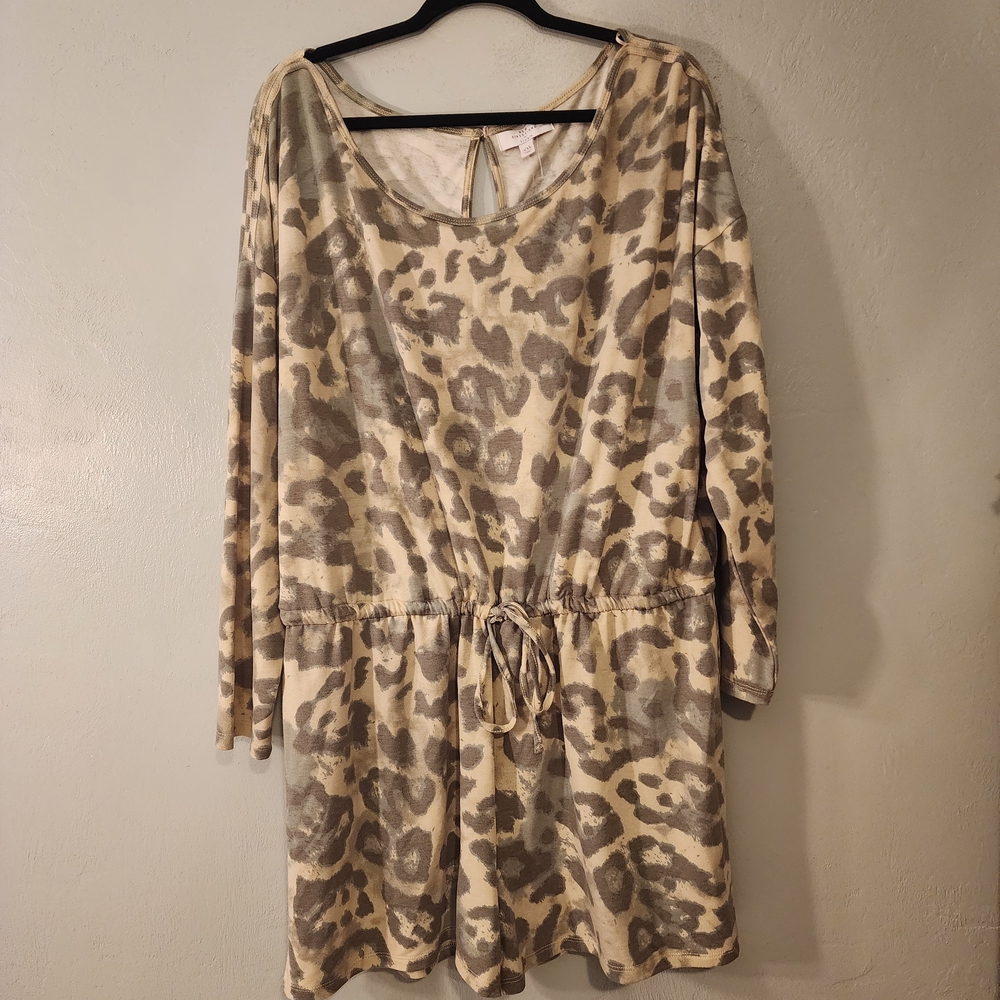 New Directions Olive Green And Beige Leopard Print Lounge Romper